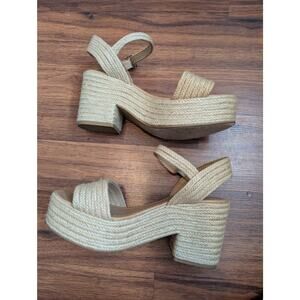 Soda Tan Natural Espadrille Platform Sandals Ankle Strap- Size 7- Woven